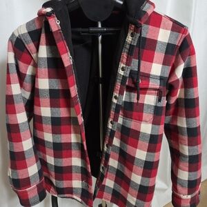 Wolverine Men’s Hooded Plaid Flannel Shirt Jacket Fleece Lined Size M